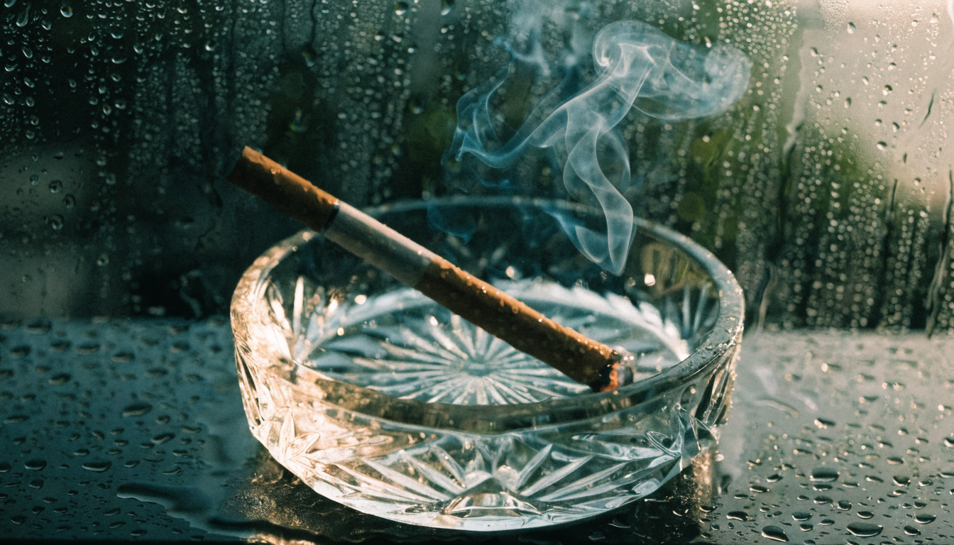 Director's clapboard resting on a desk beside a glowing monitor