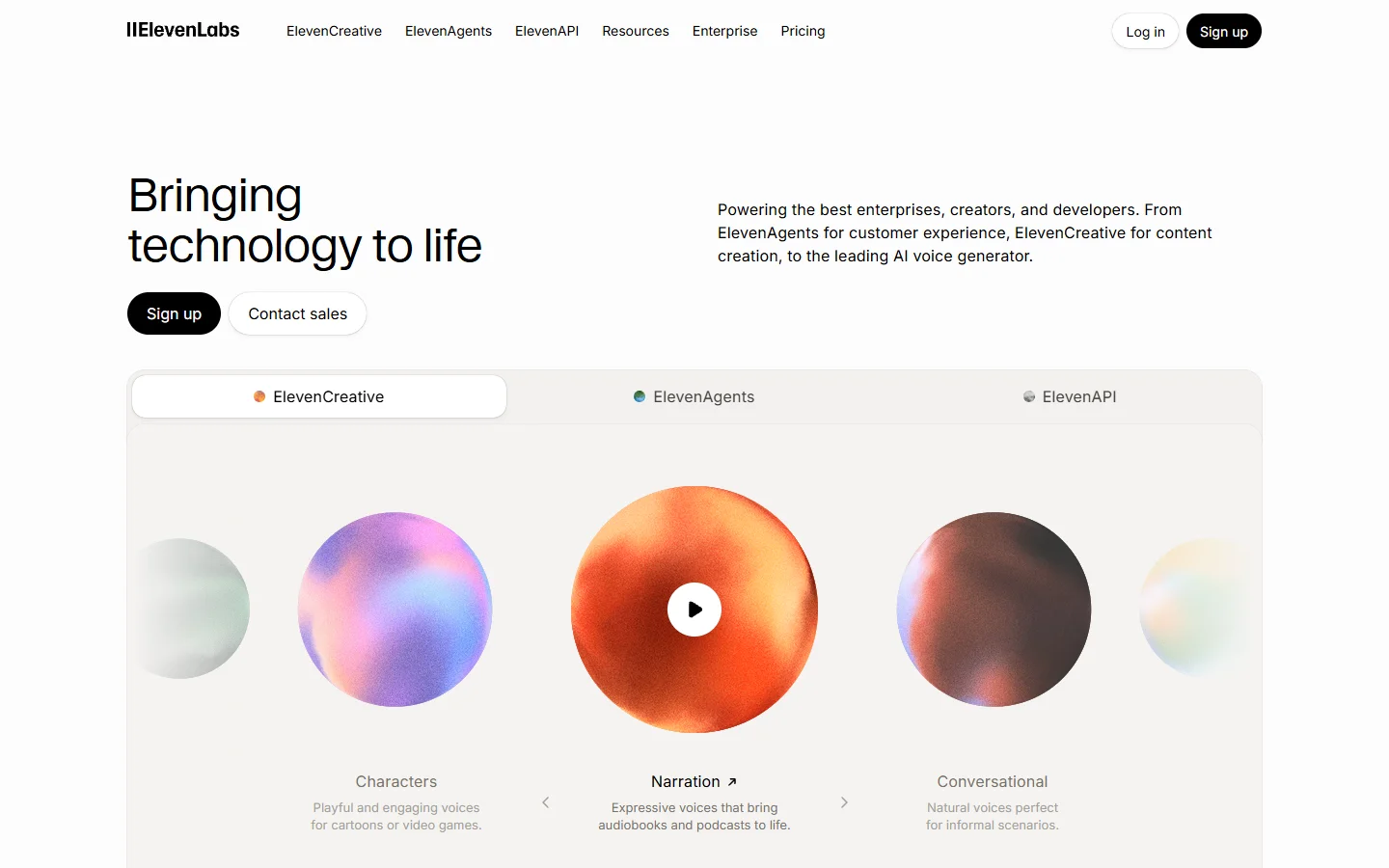 ElevenLabs homepage
