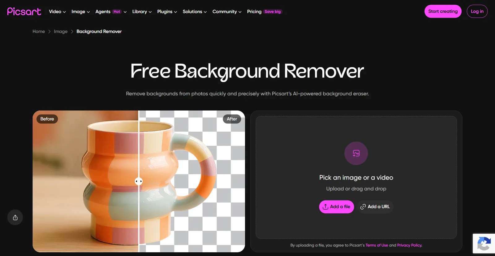Picsart Free Background Remover page