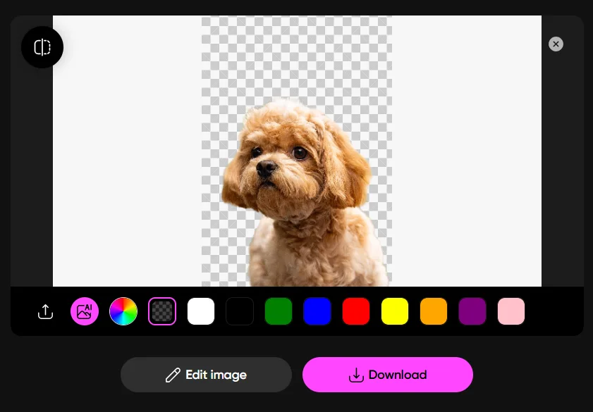 Picsart background removal result on the dog photo