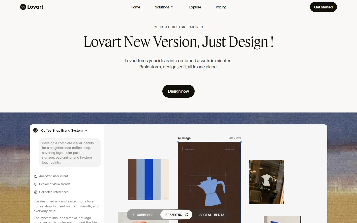 Screenshot of the Lovart homepage