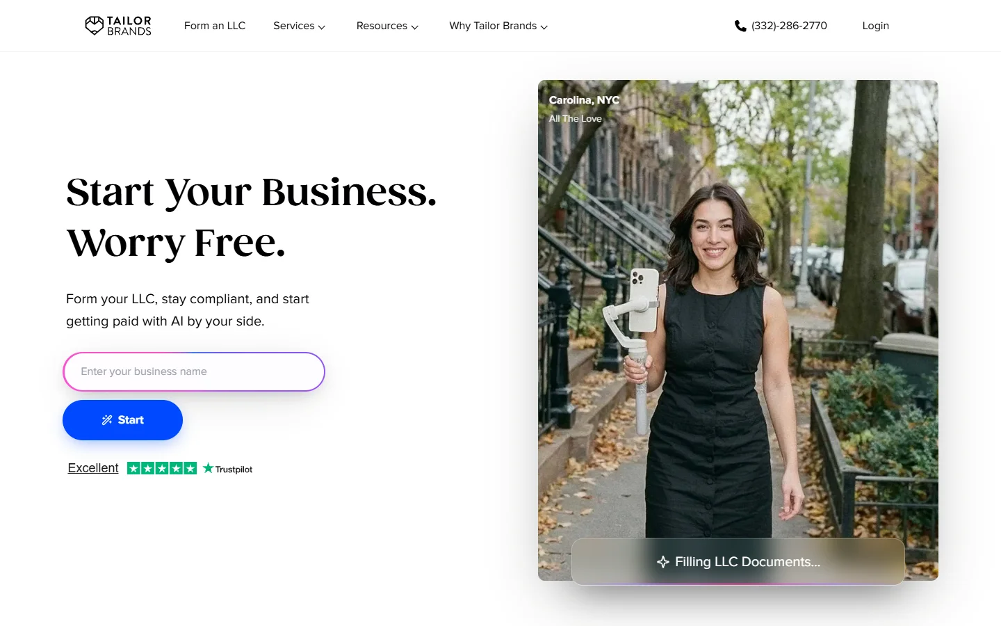 Screenshot of the Tailor Brands homepage