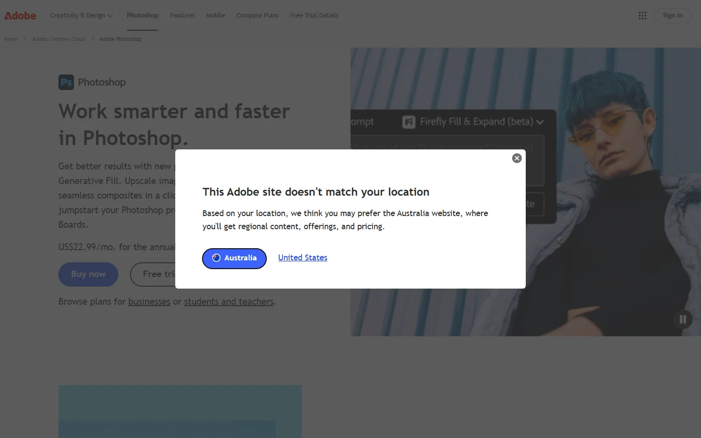 Adobe Photoshop homepage