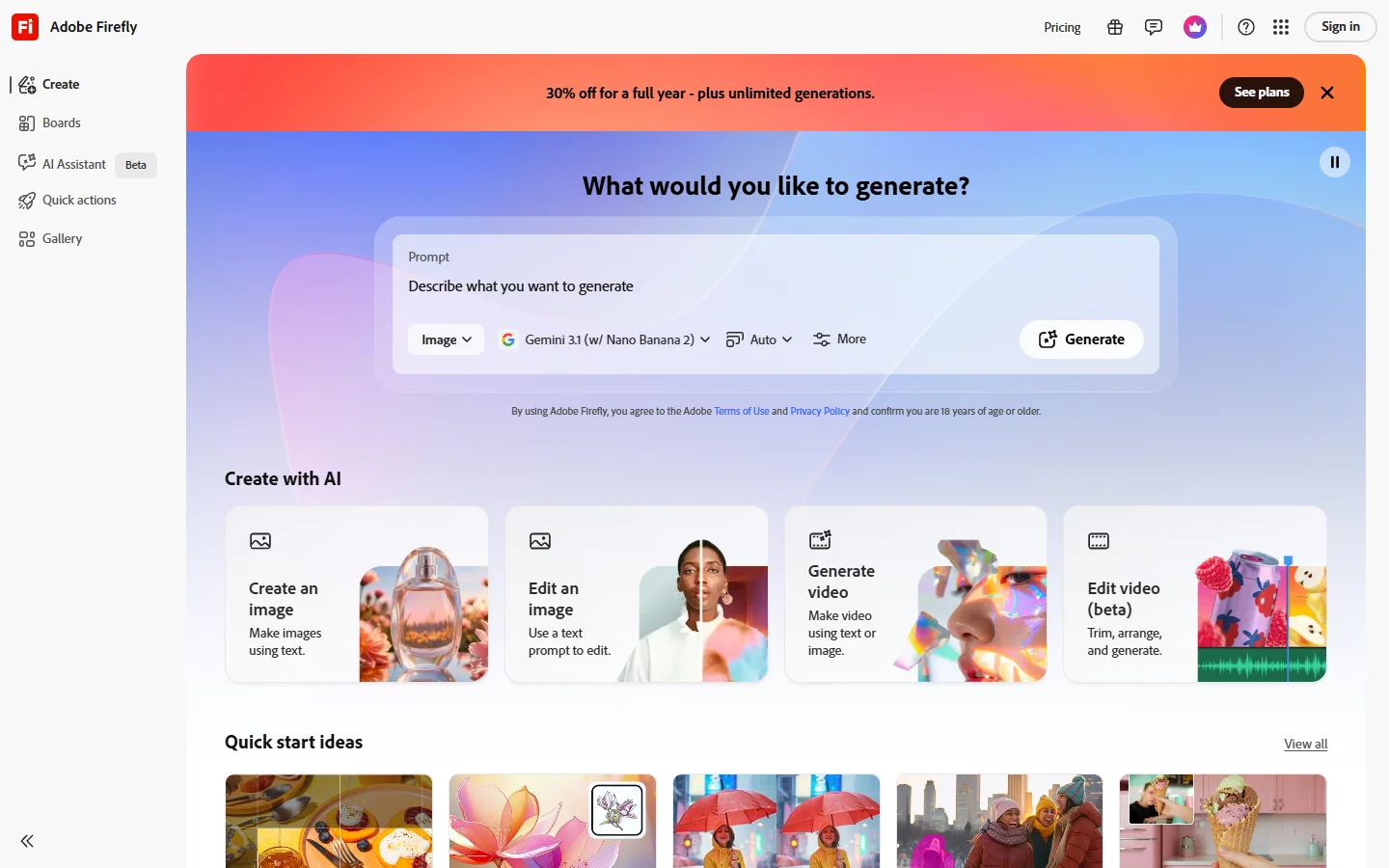 Adobe Firefly homepage
