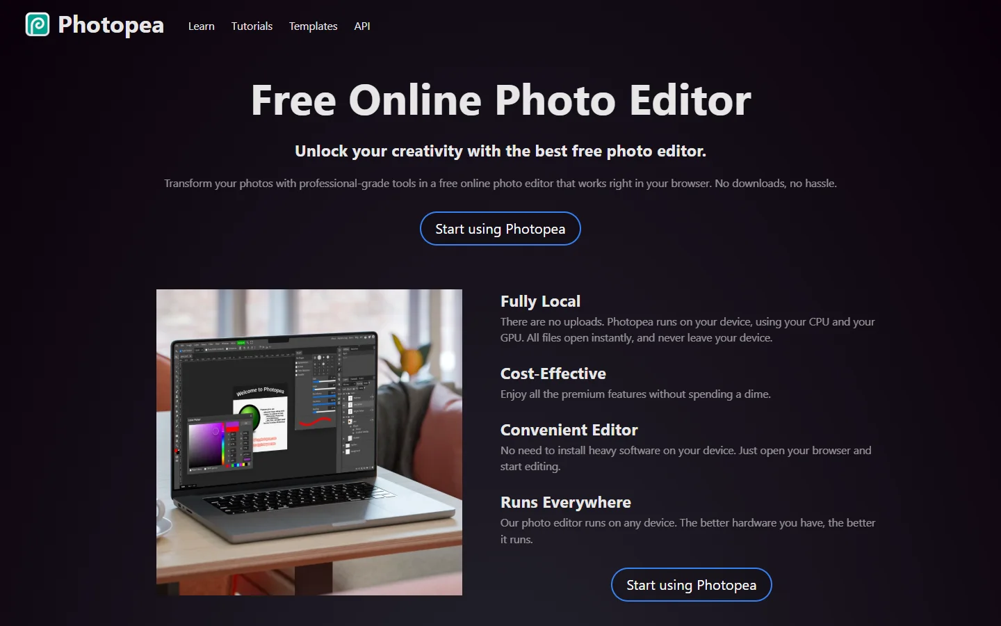 Photopea homepage