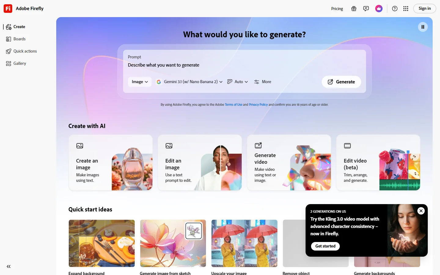 Adobe Firefly homepage