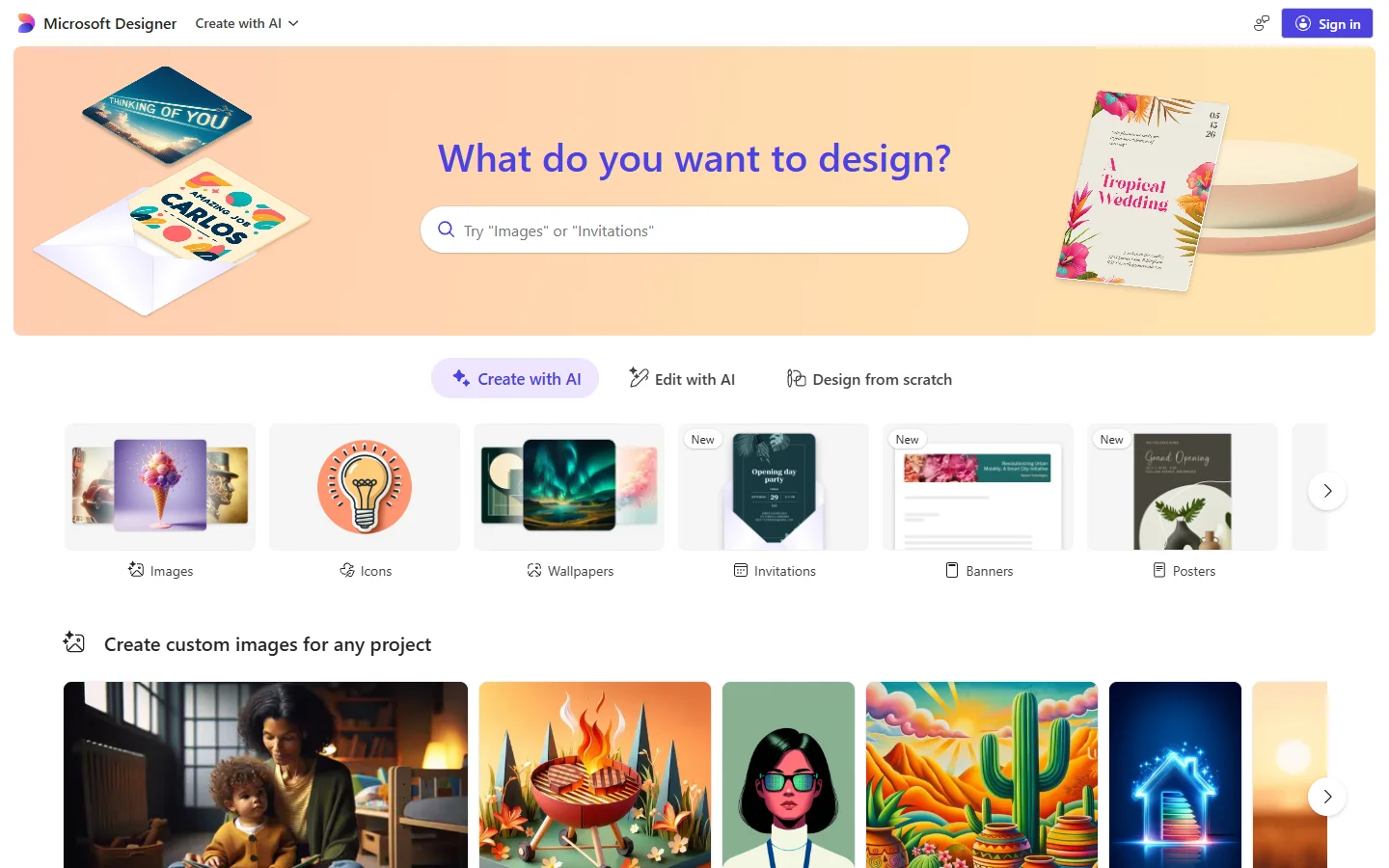 Microsoft Designer homepage