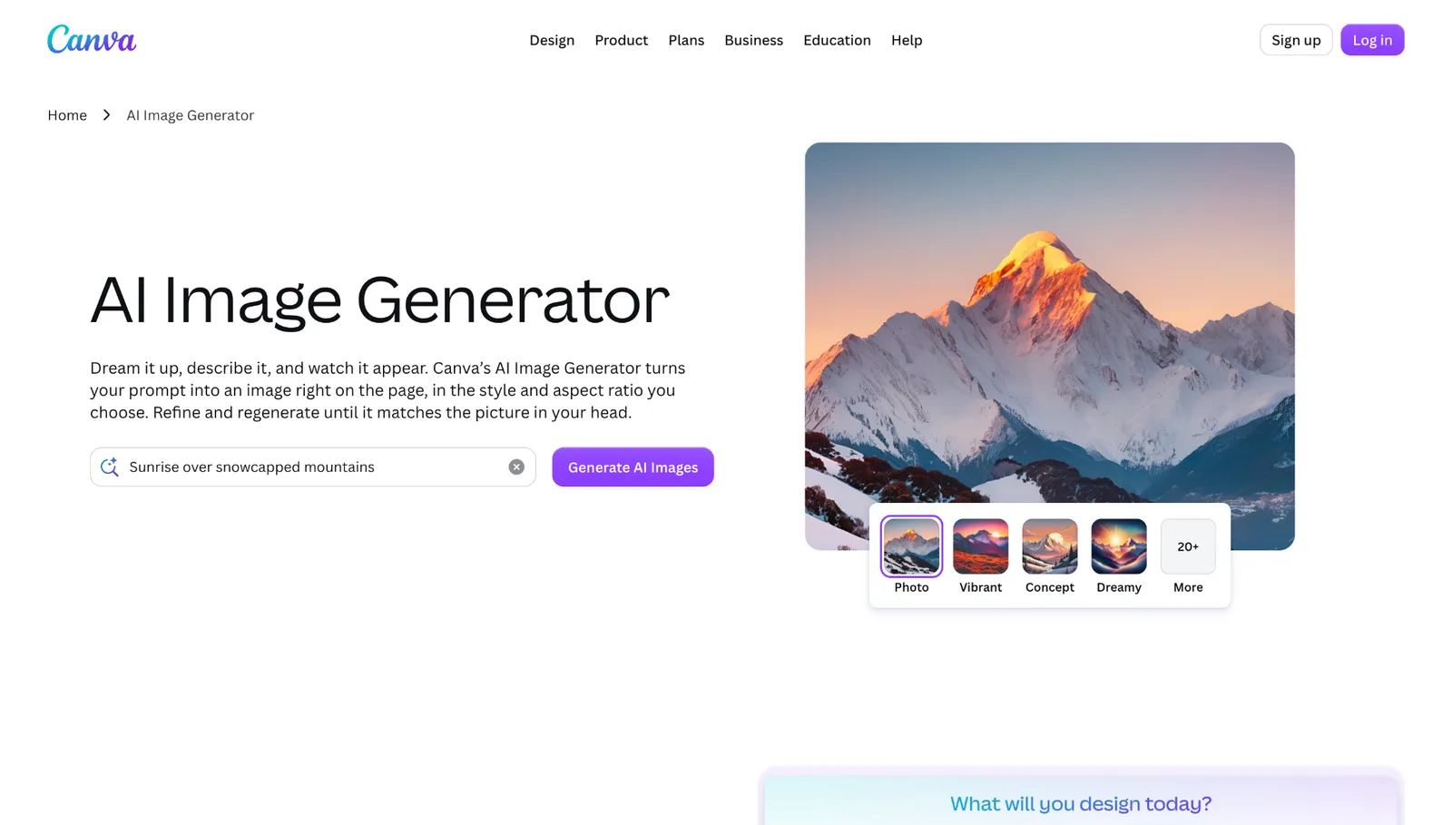 Canva AI Image Generator page