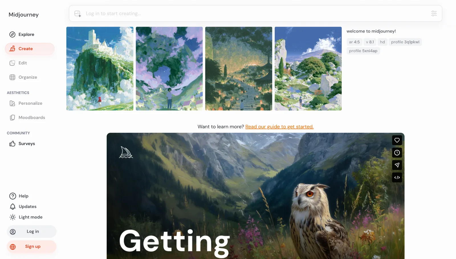 Midjourney explore page