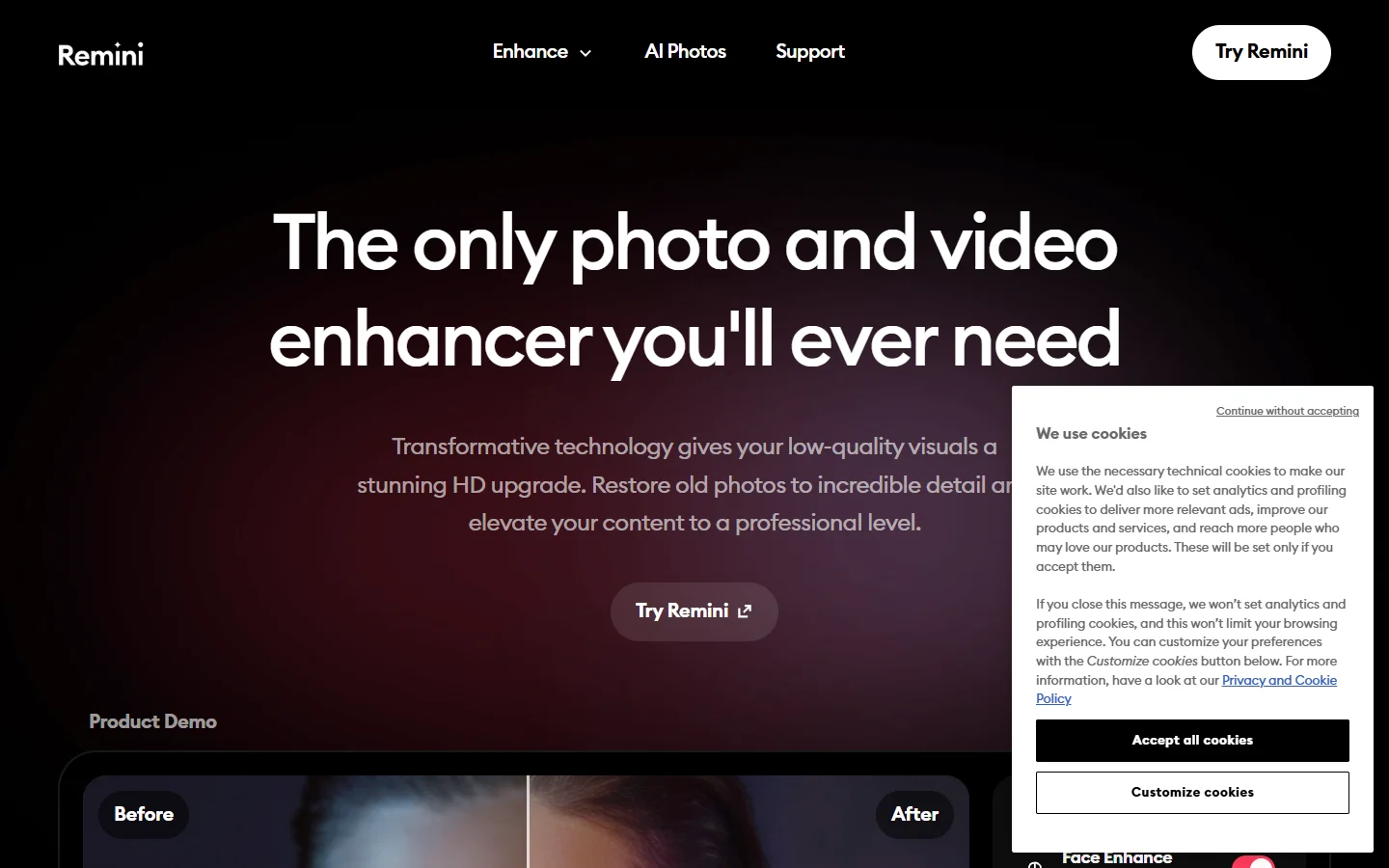 Remini homepage