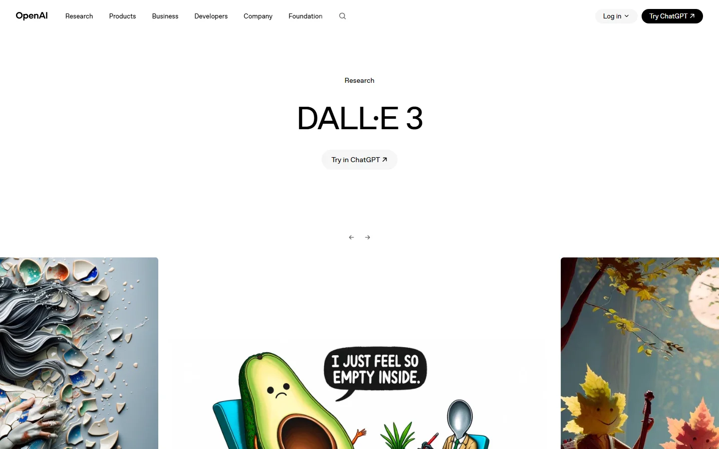 DALL-E 3 homepage