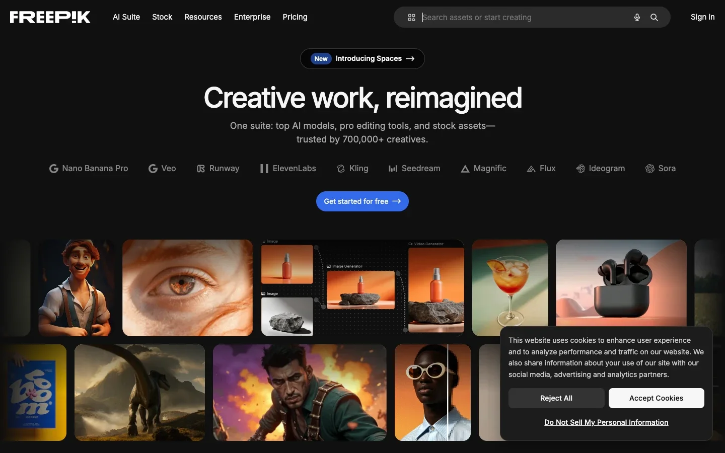 Freepik Spaces homepage