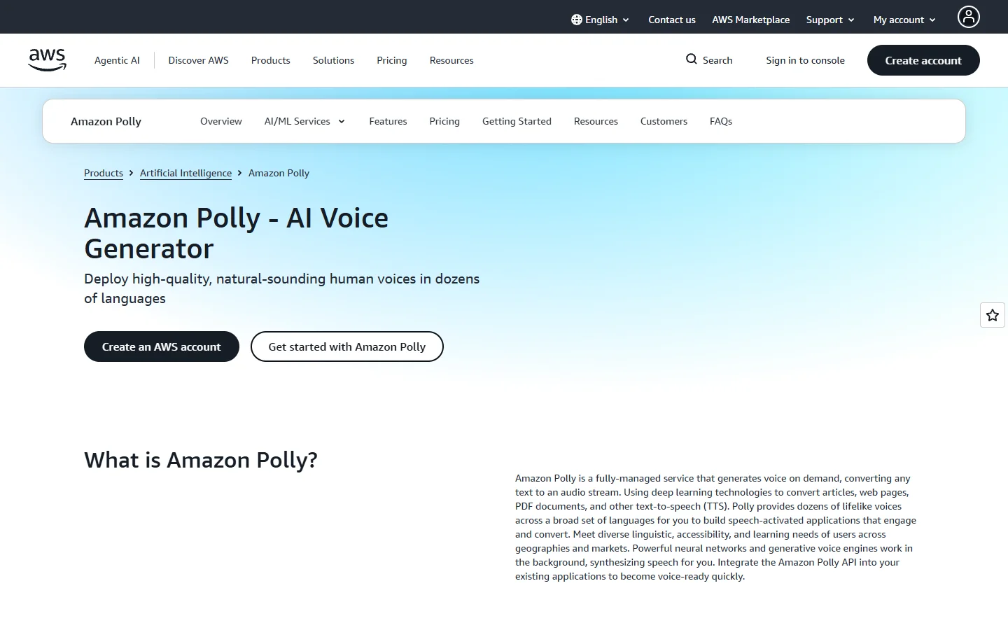 Amazon Polly homepage