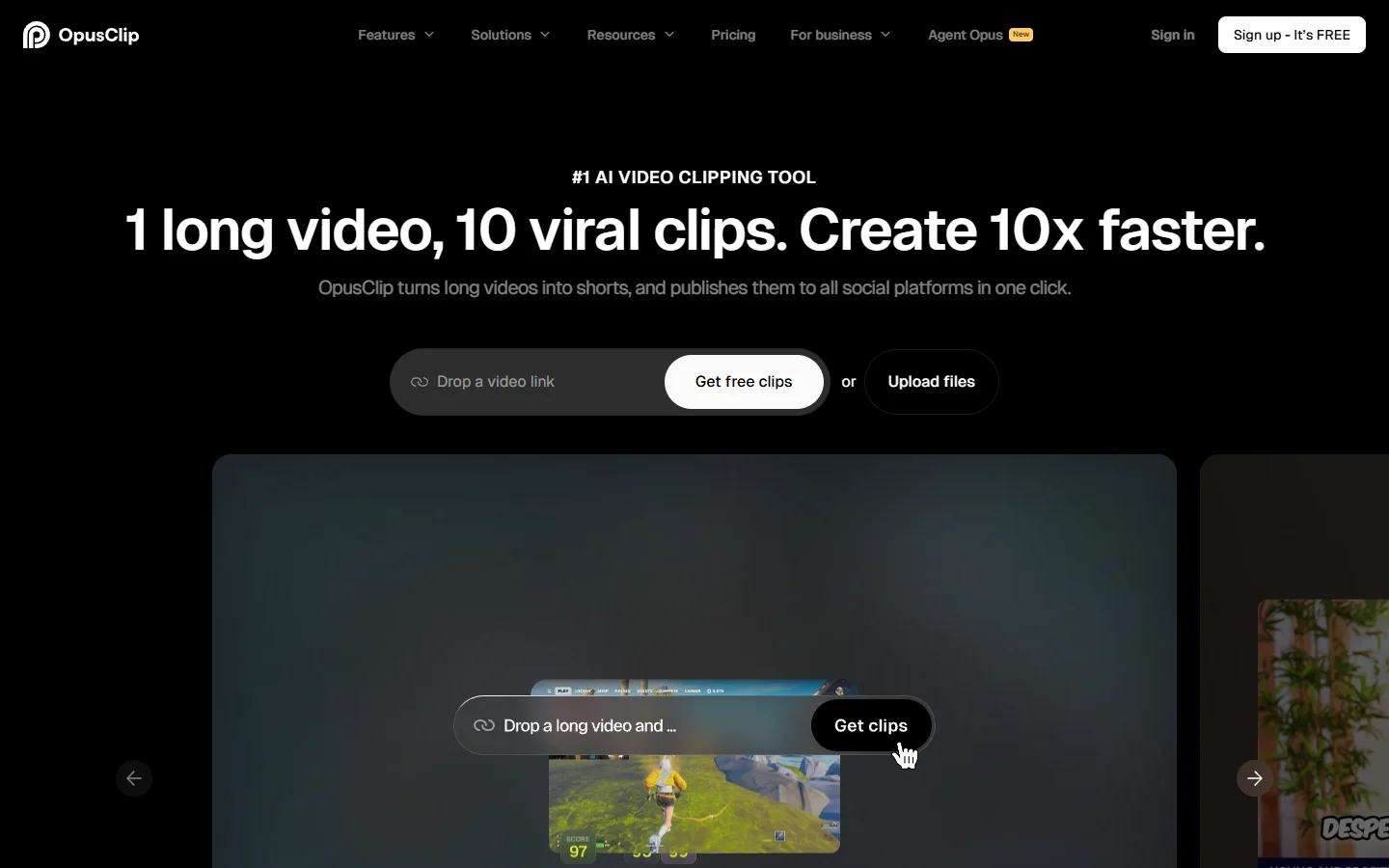 OpusClip homepage