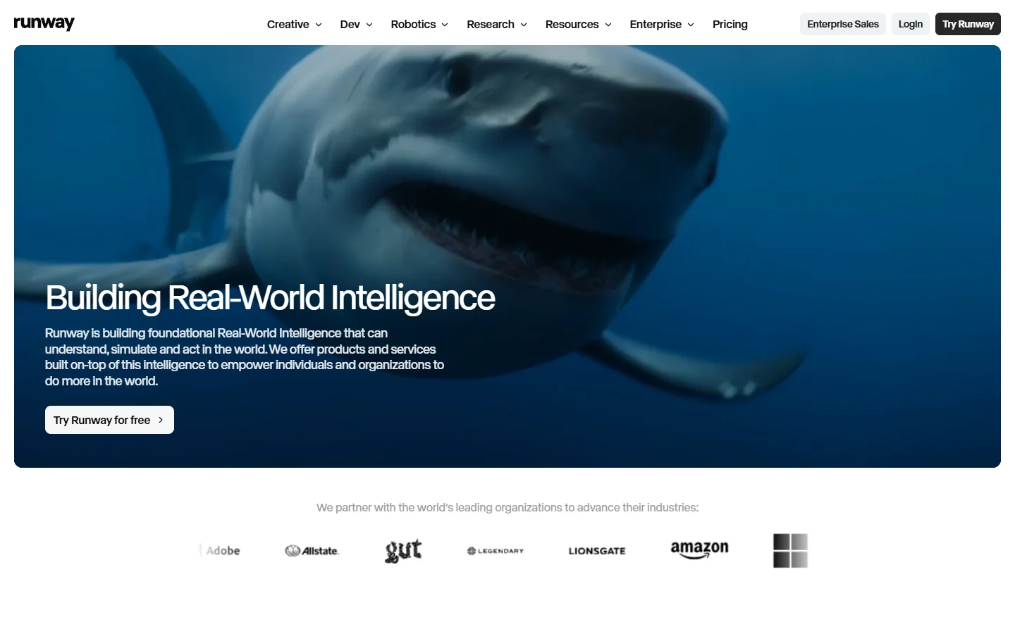 Runway homepage