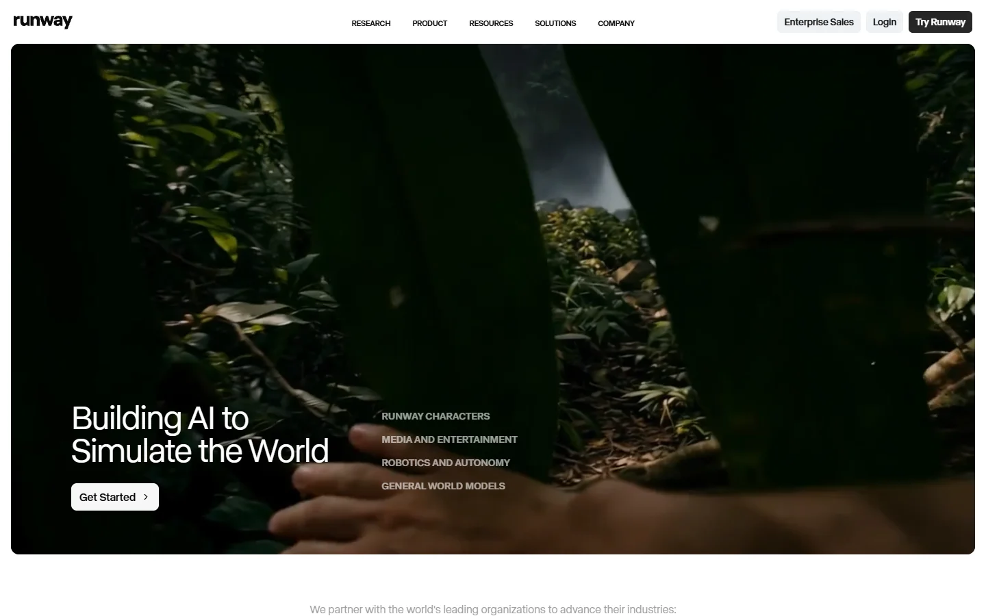 Runway homepage showing AI video generation interface