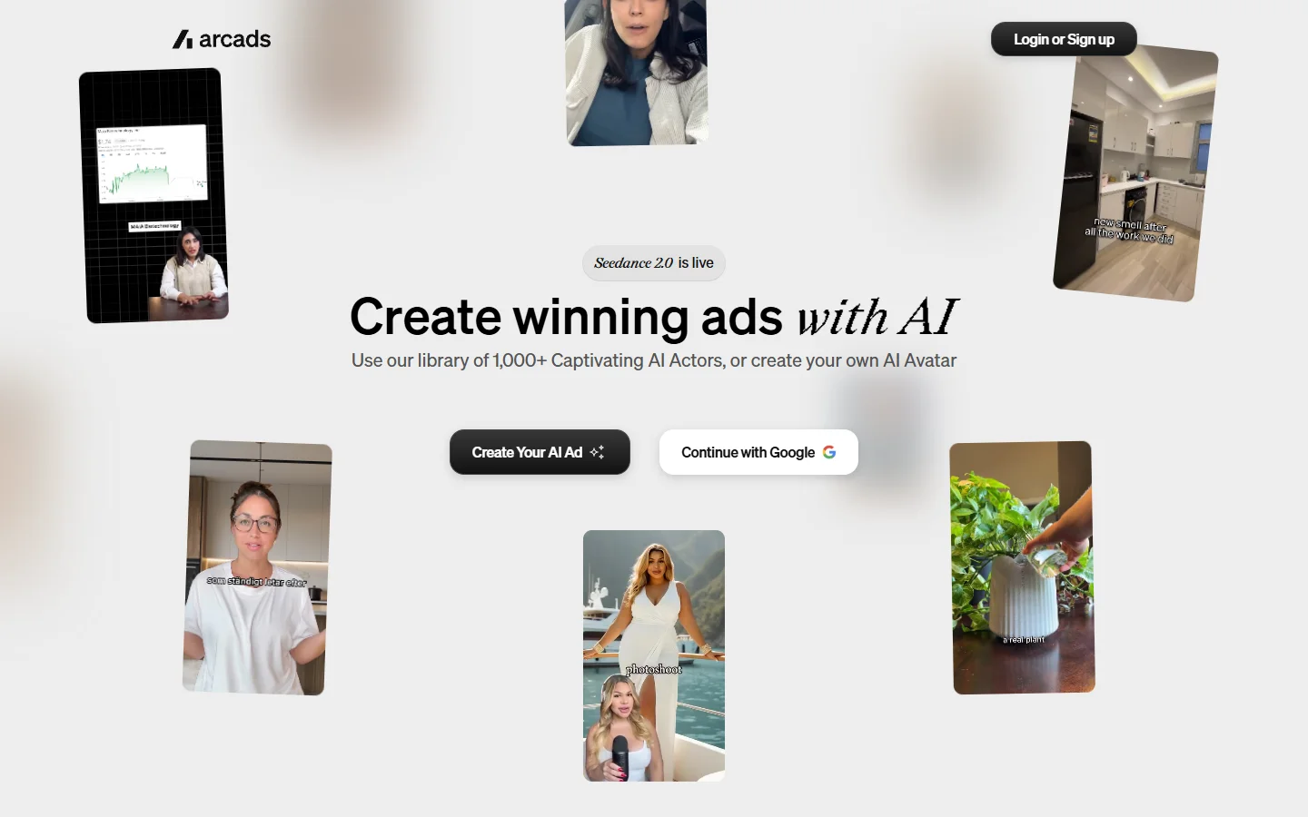 Arcads homepage