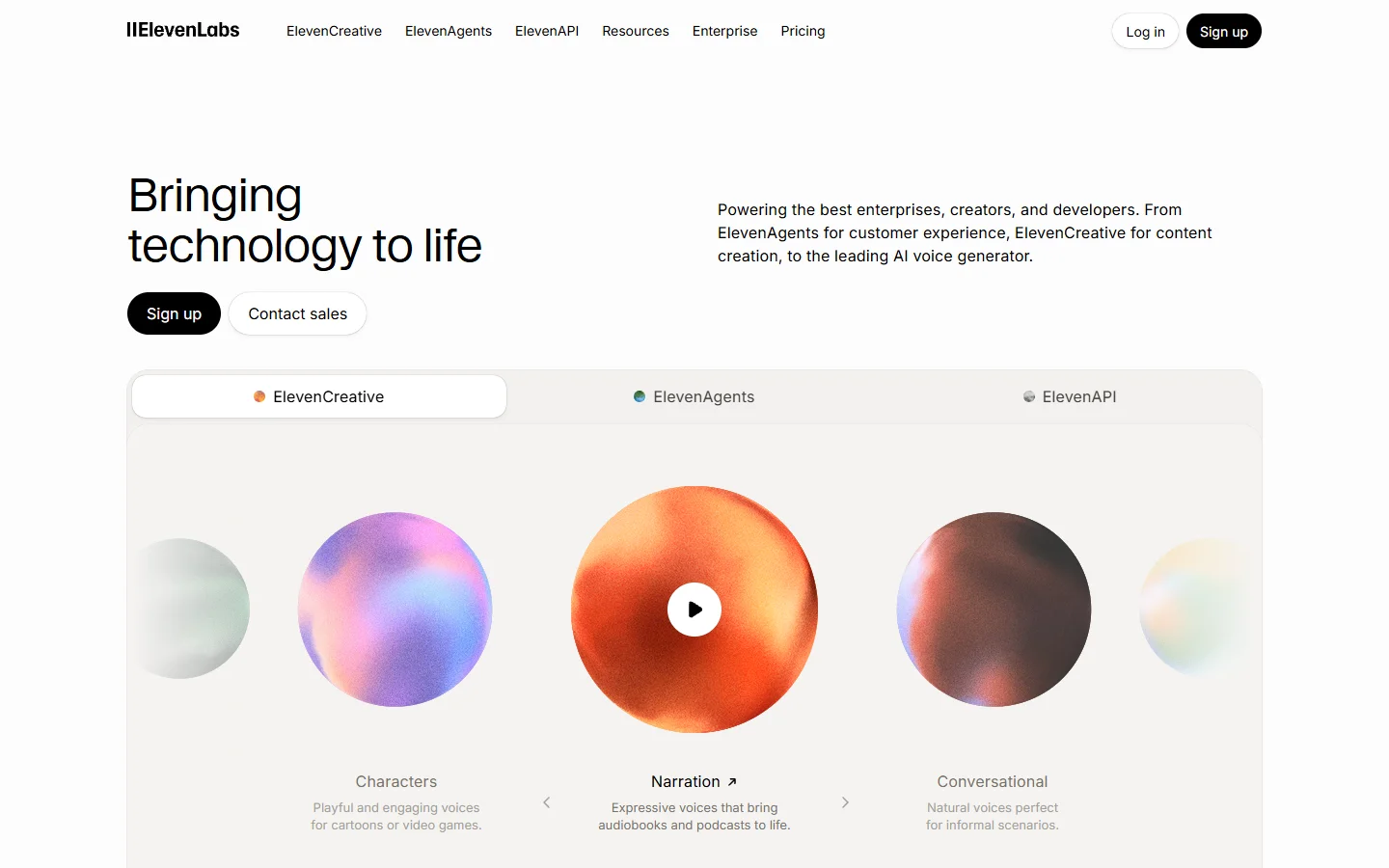 ElevenLabs homepage
