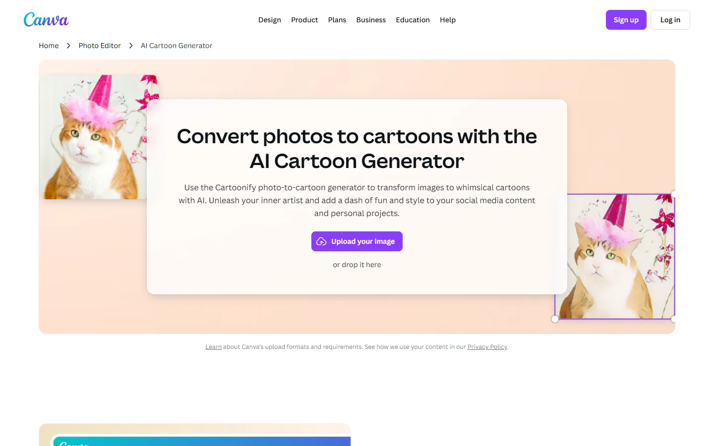 Canva cartoon feature homepage