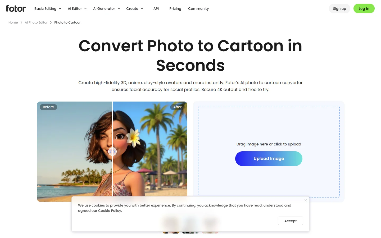 Fotor cartoon tool homepage