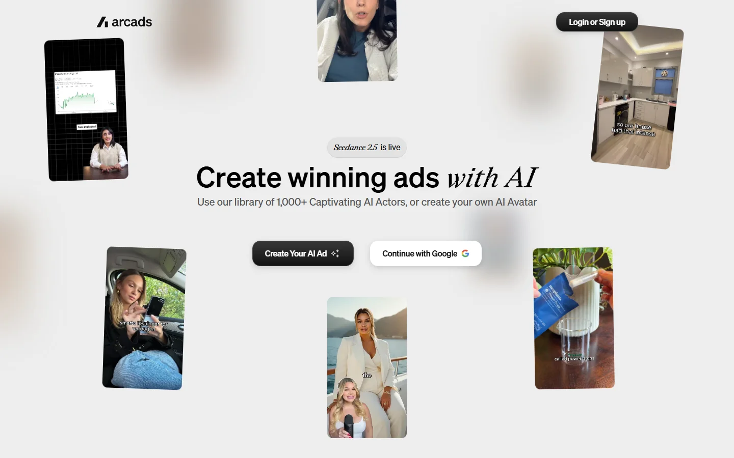 Arcads homepage
