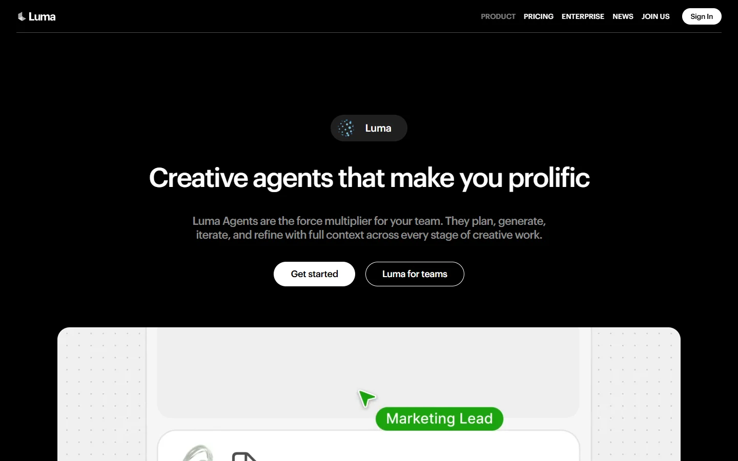 Luma Dream Machine homepage