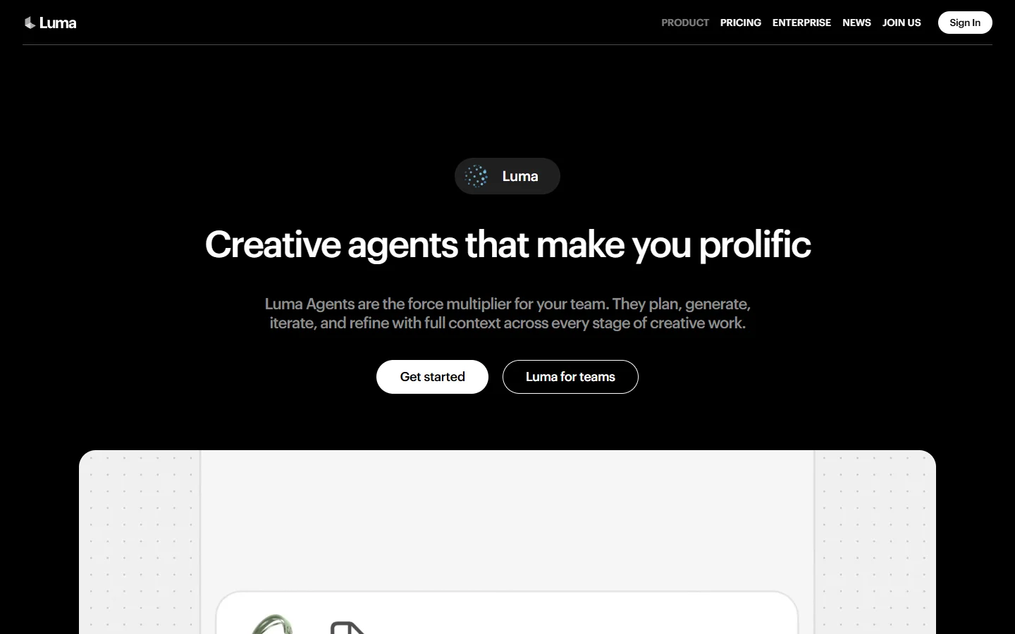 Luma Dream Machine homepage