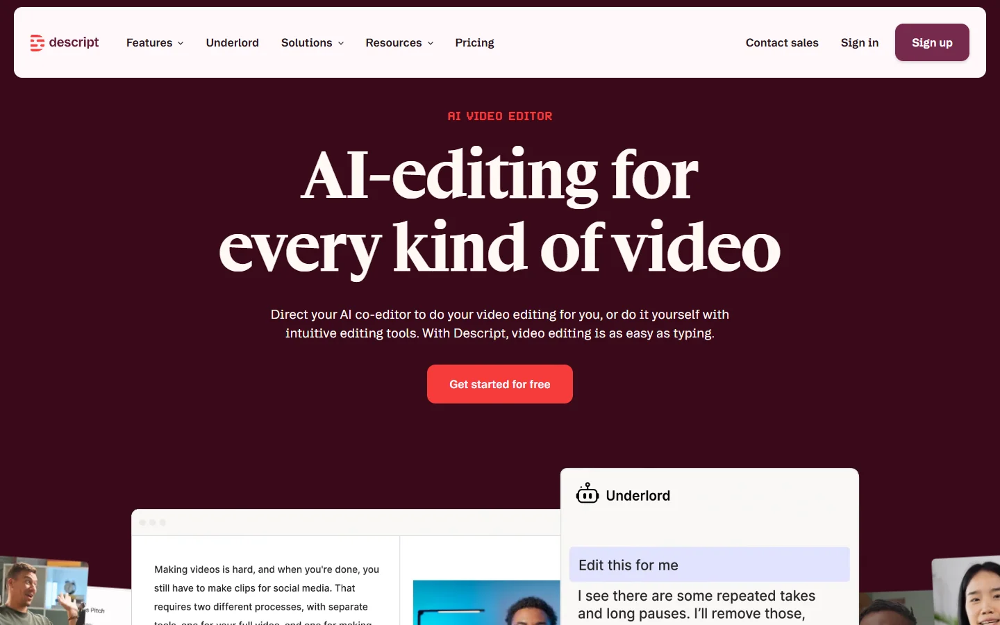 Descript homepage