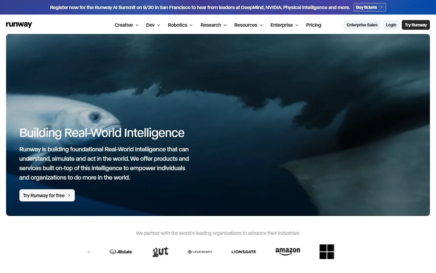 Runway homepage