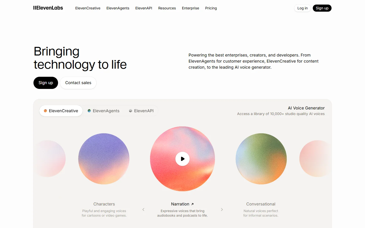 ElevenLabs homepage