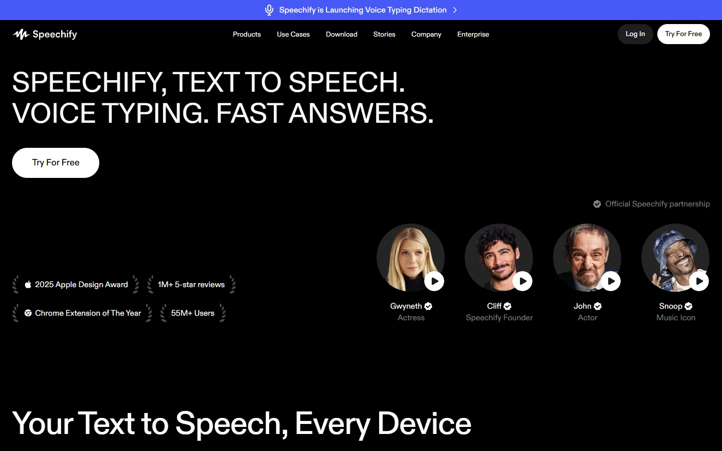 Speechify homepage