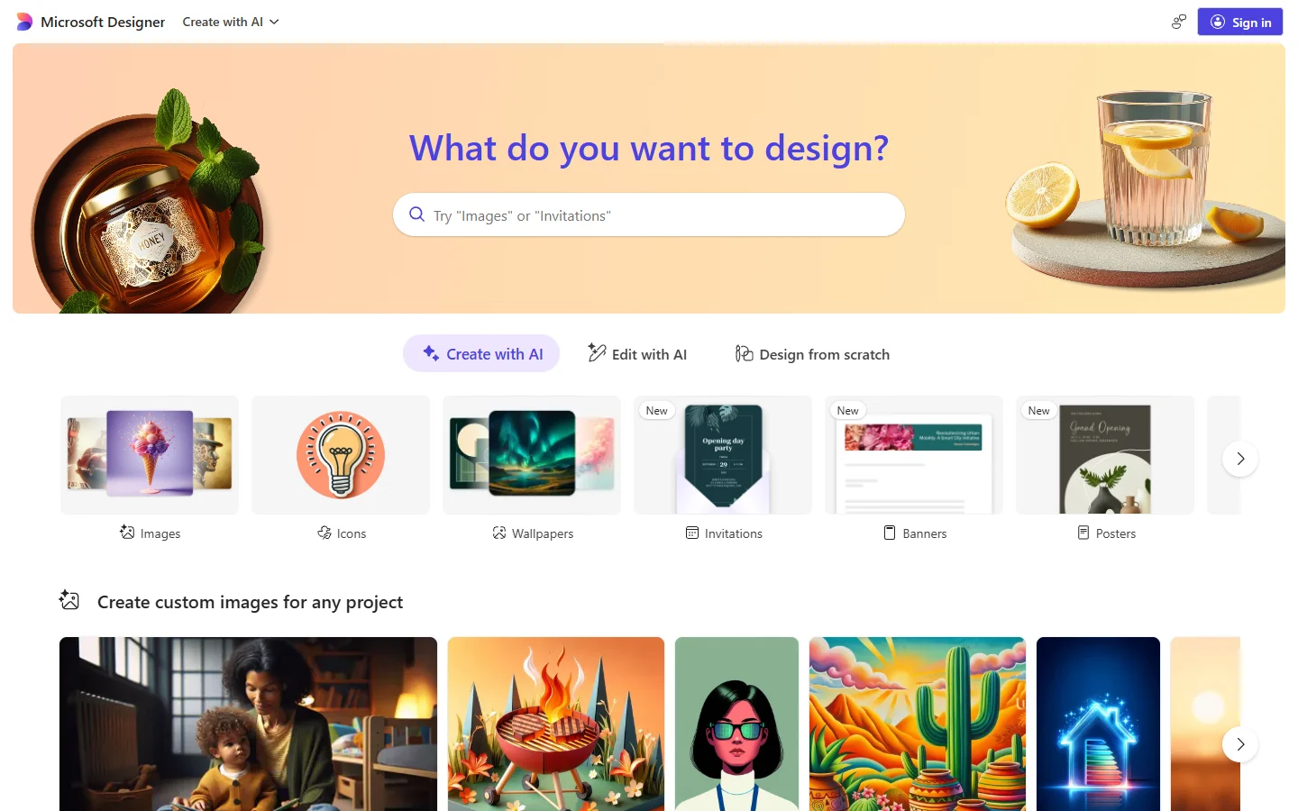 Microsoft Designer homepage