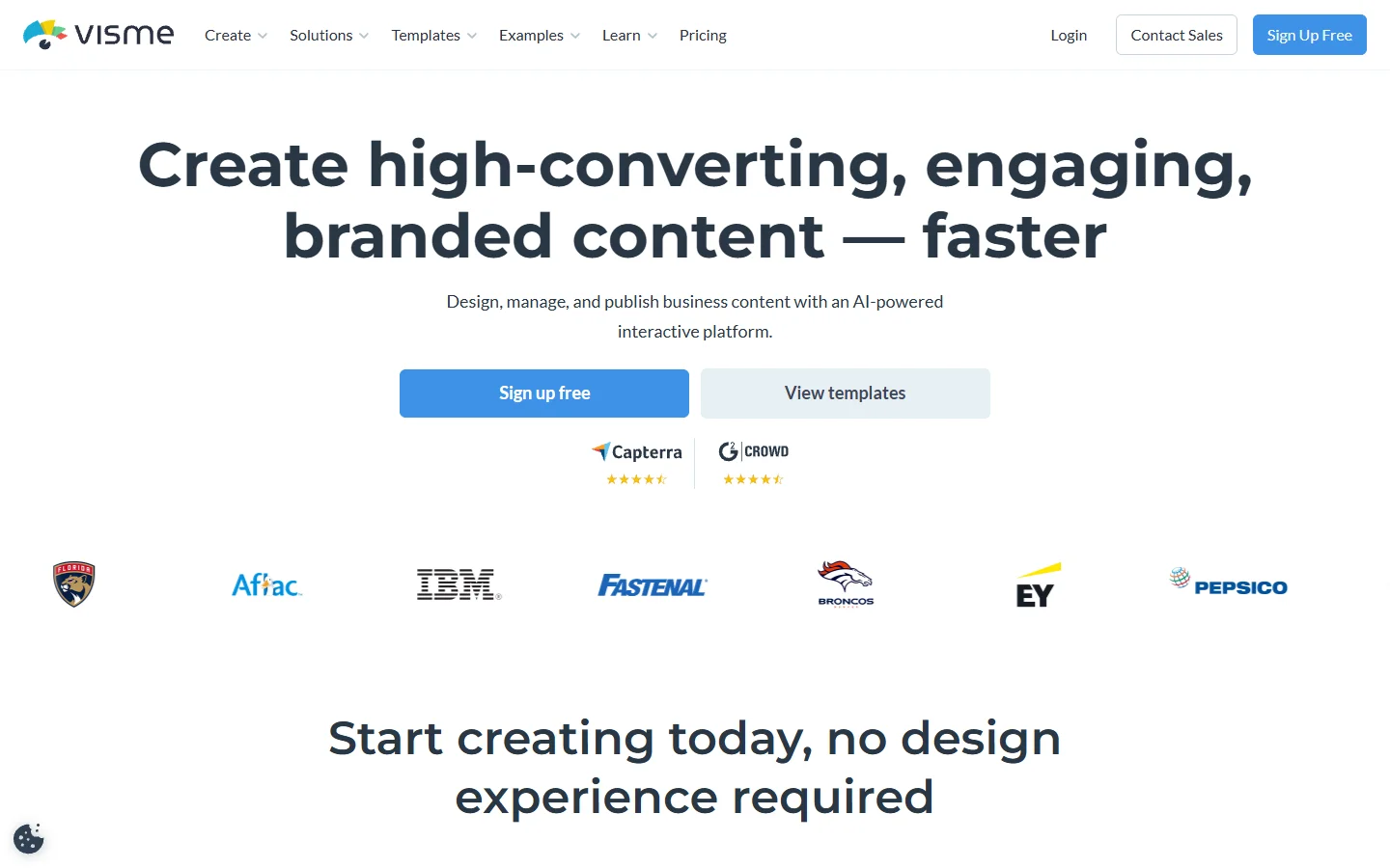 Visme homepage