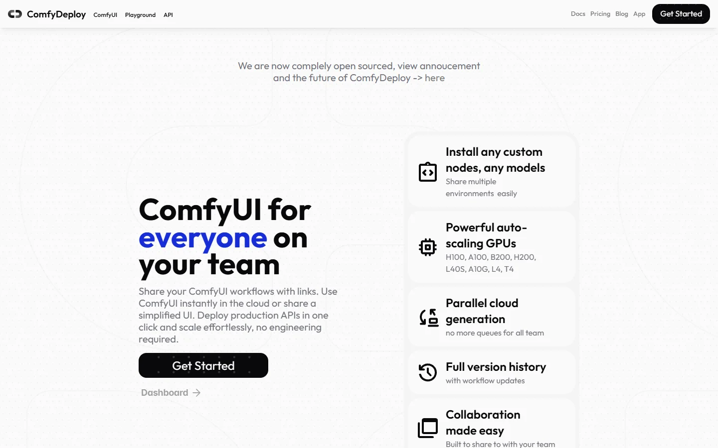 ComfyUI hosting platform homepage screenshot