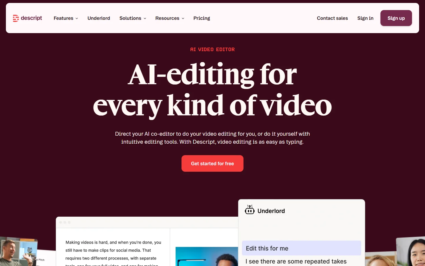 Descript homepage