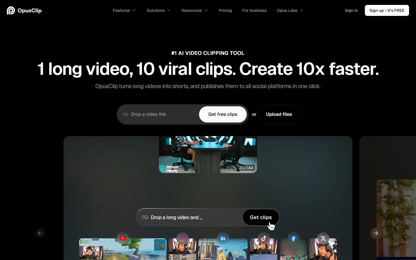 Opus Clip homepage