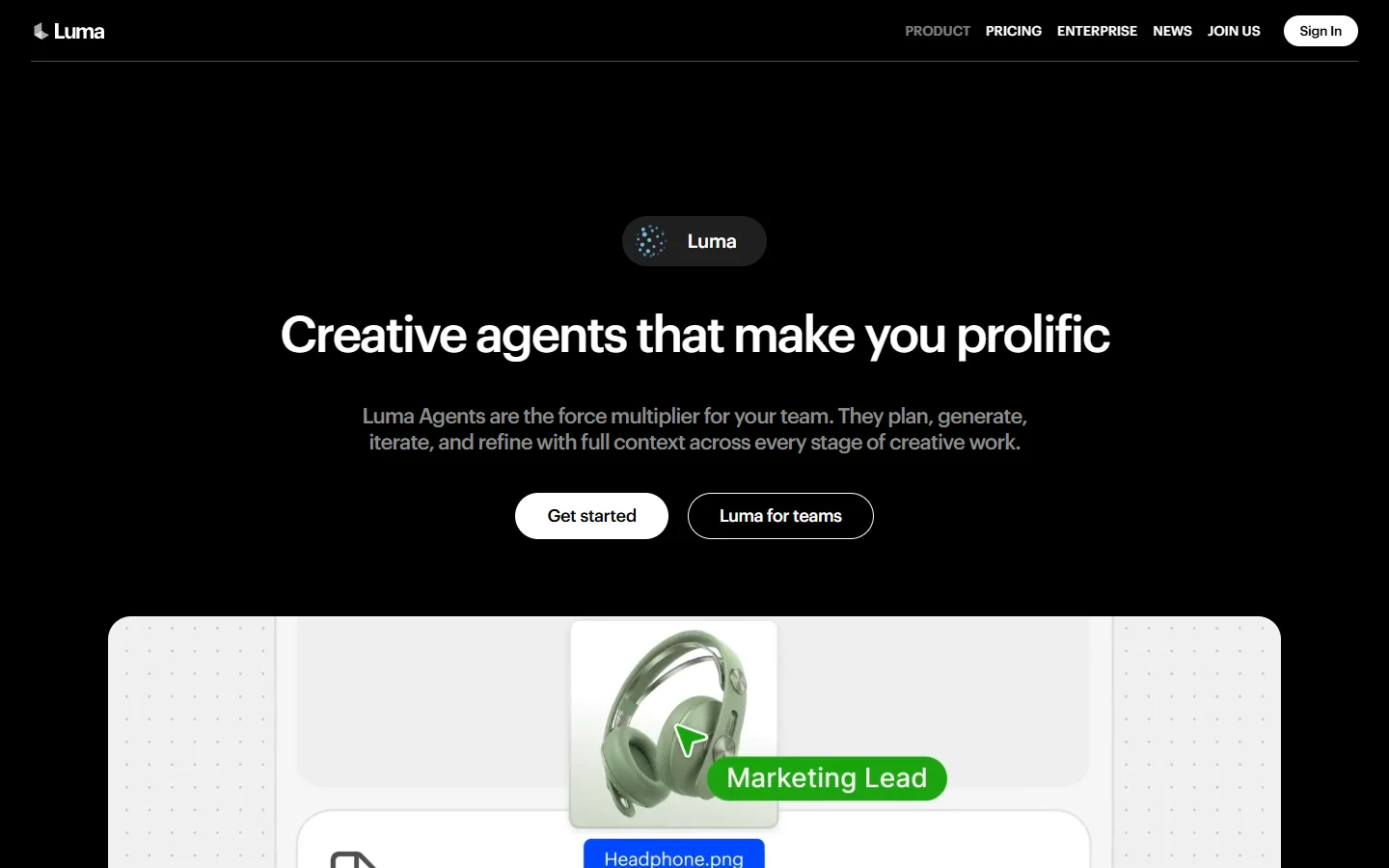 Luma Dream Machine homepage