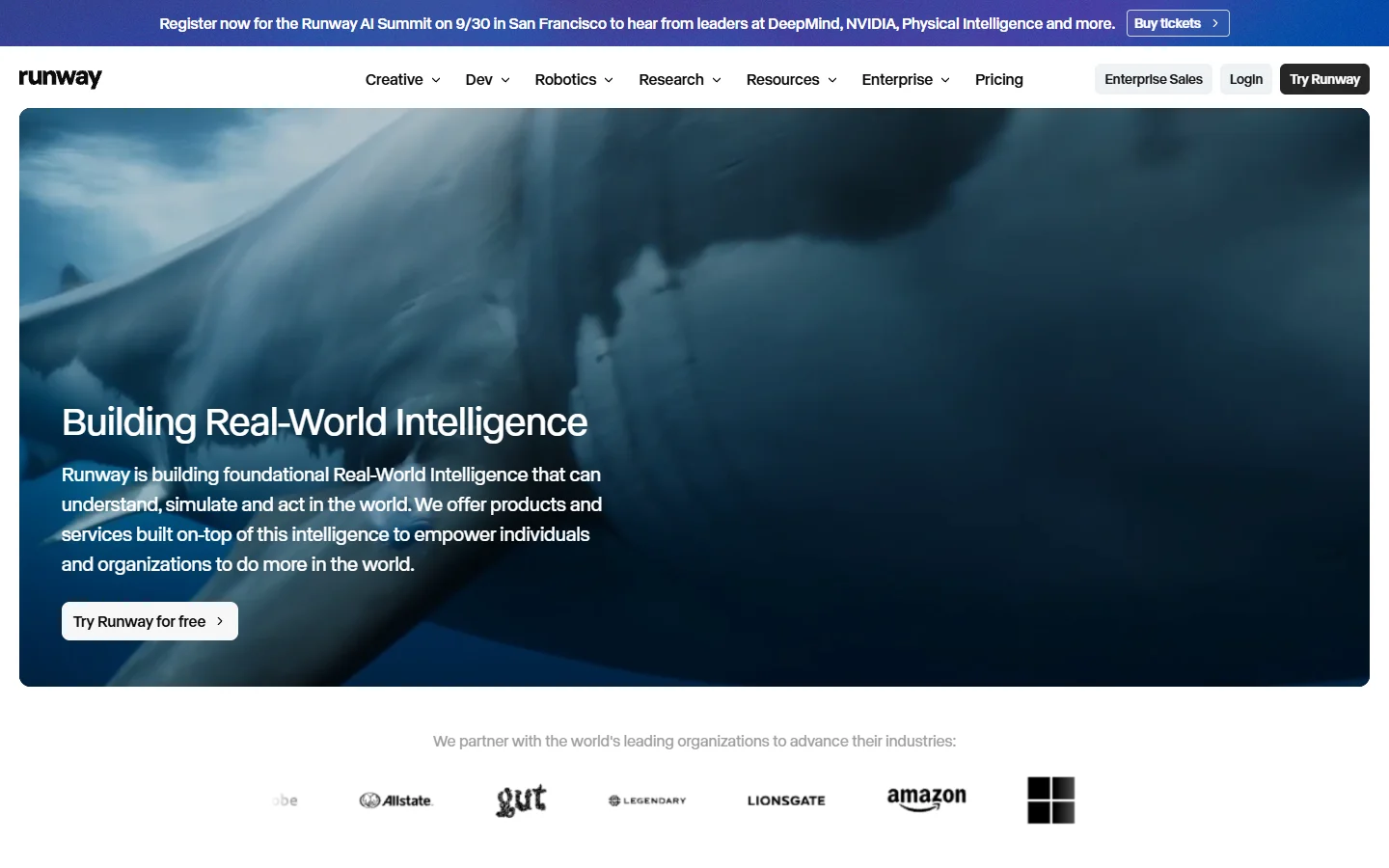 Runway homepage screenshot