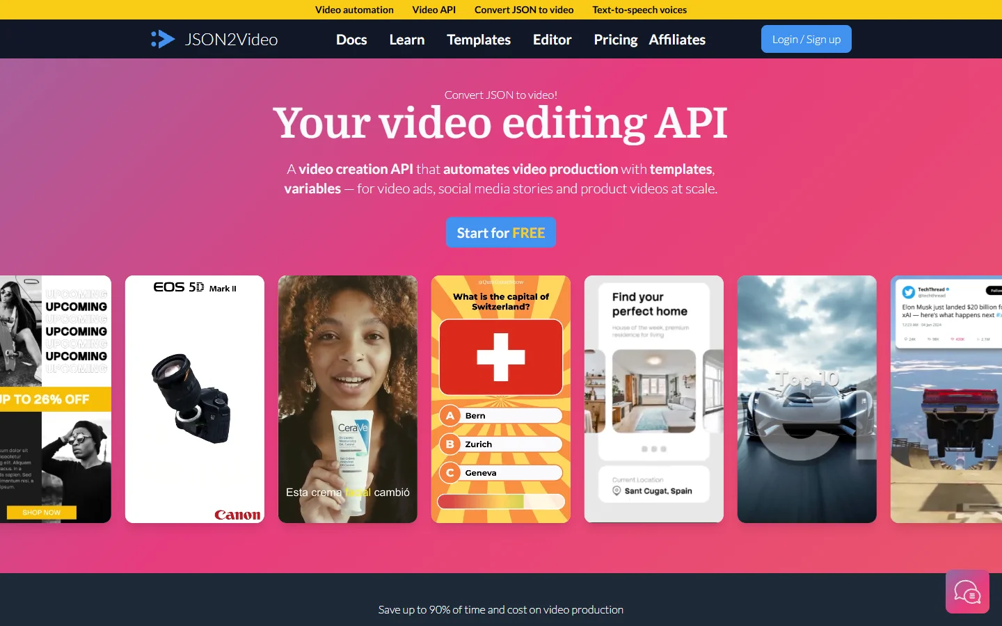 JSON2Video homepage