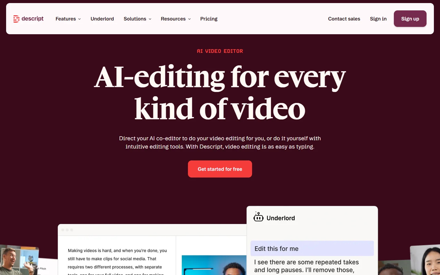 Descript homepage