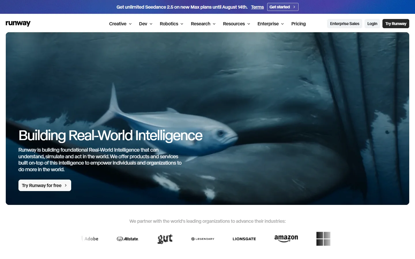 Runway homepage