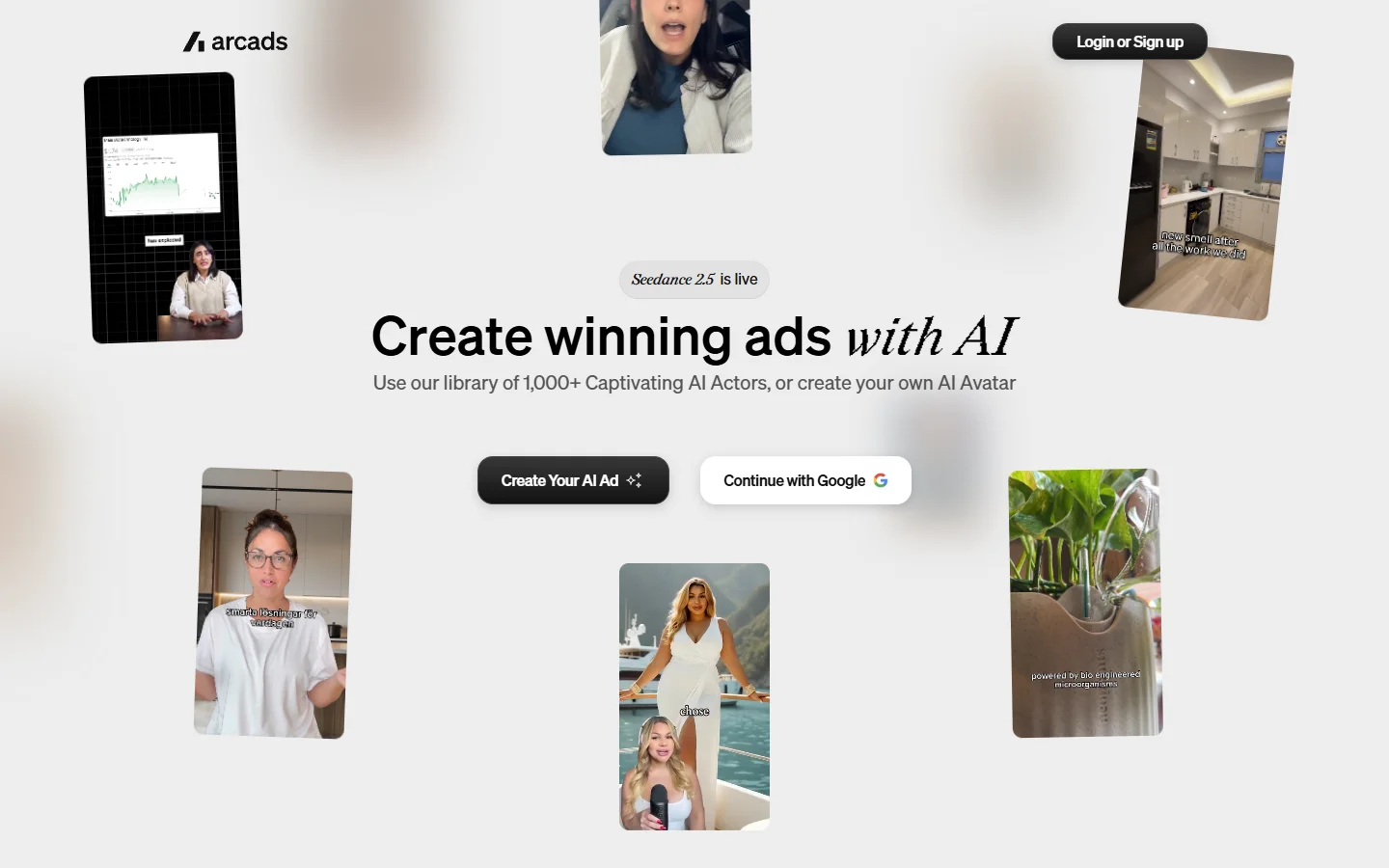 Arcads homepage
