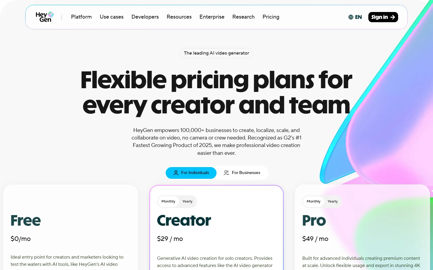 HeyGen pricing page