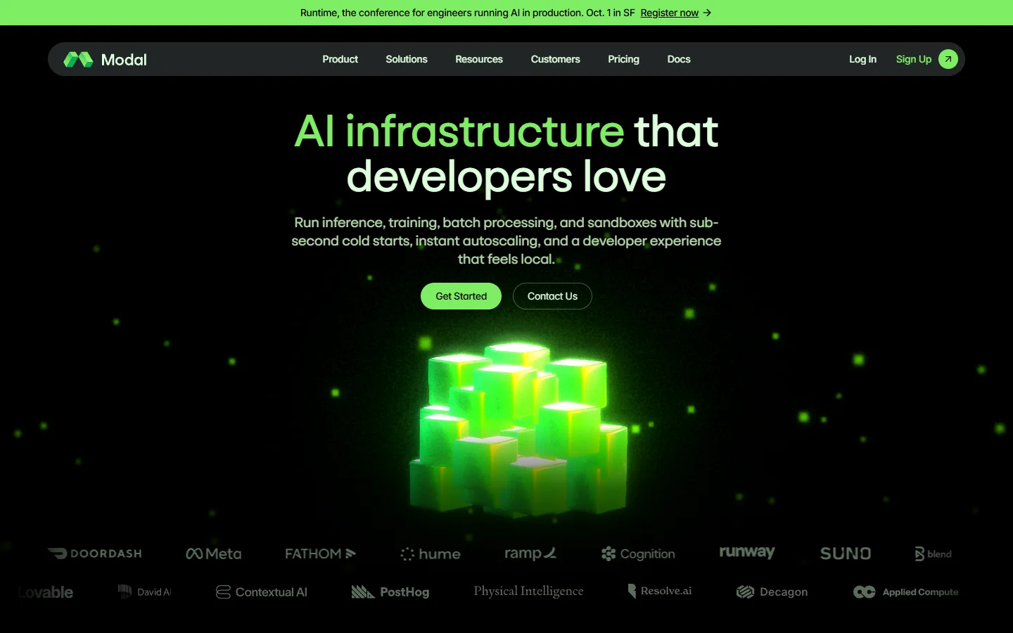 Serverless compute platform homepage for AI workloads