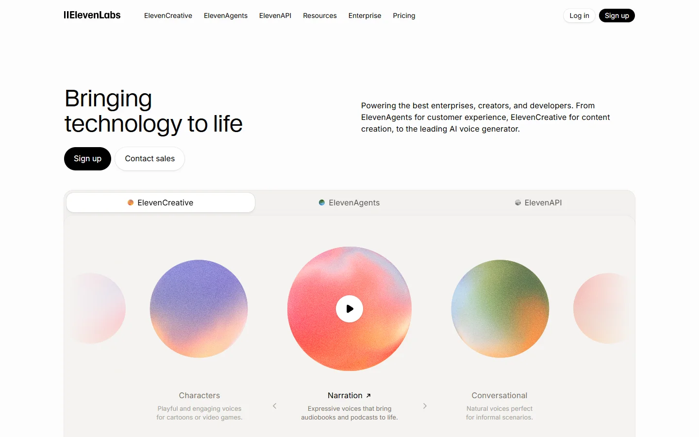ElevenLabs homepage