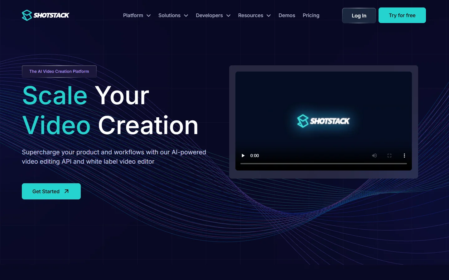 Homepage of Shotstack, a JSON-based cloud video editing API