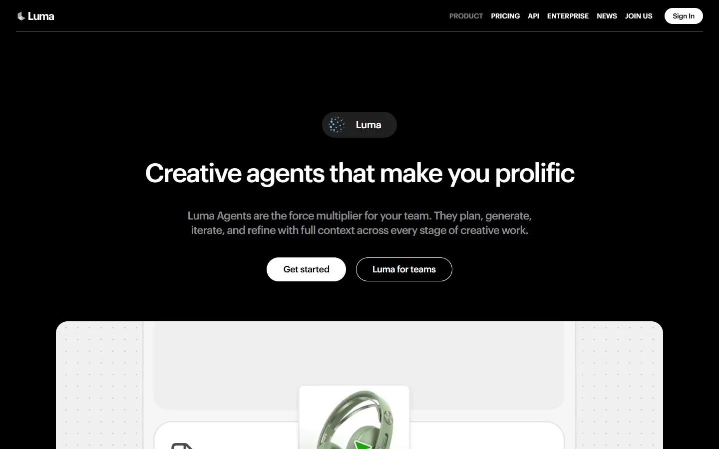 Luma AI homepage