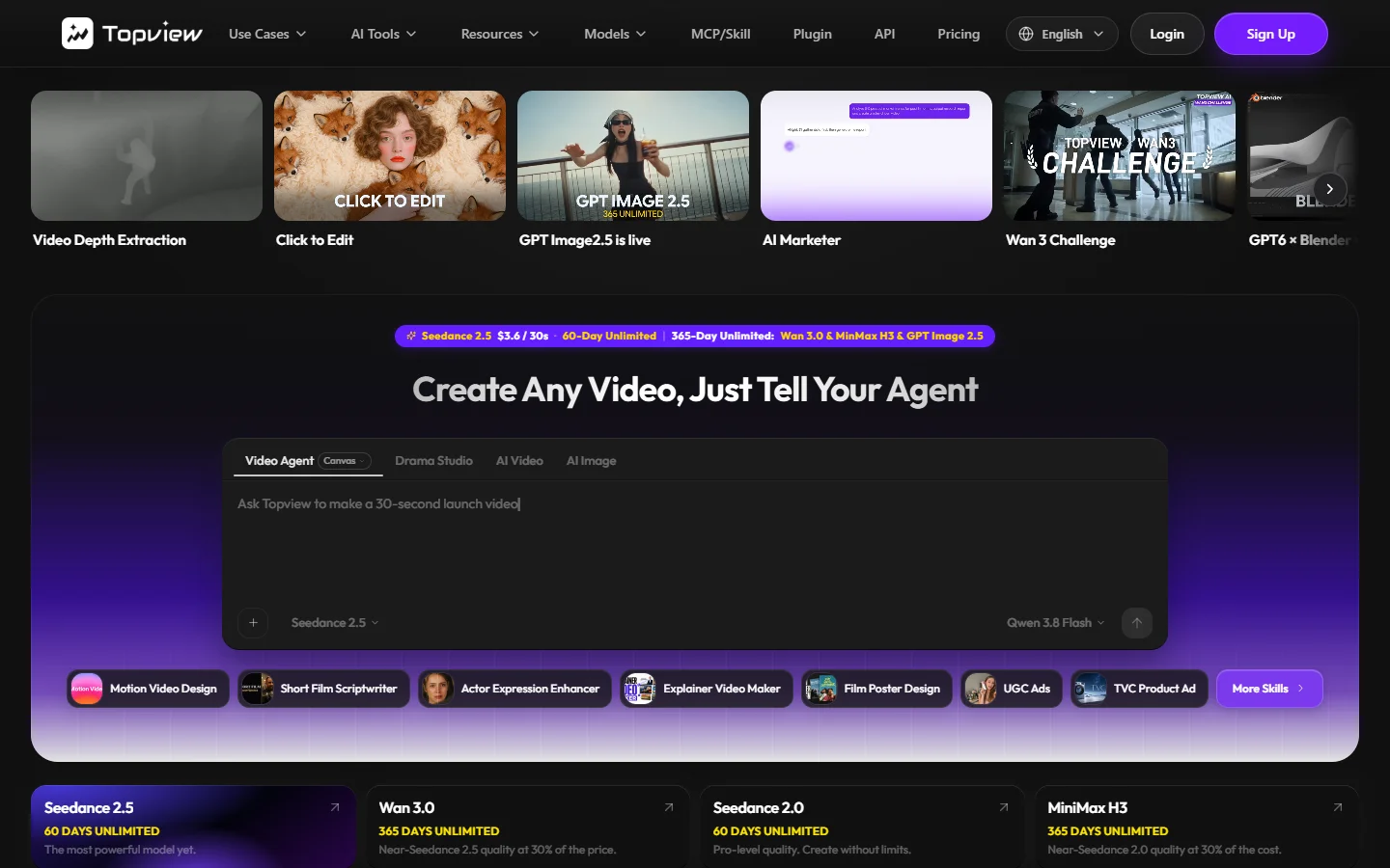TopView homepage showing its video agent interface