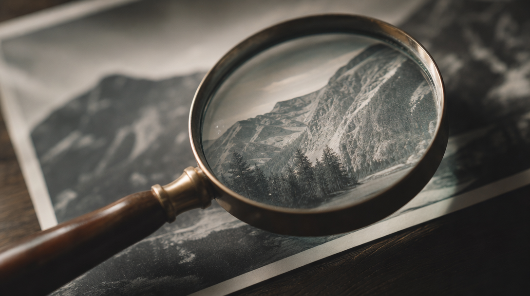 Magnifying glass on a photographic print