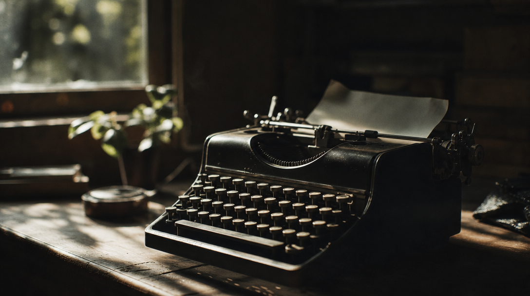 Editorial image of a film-lit desk setup